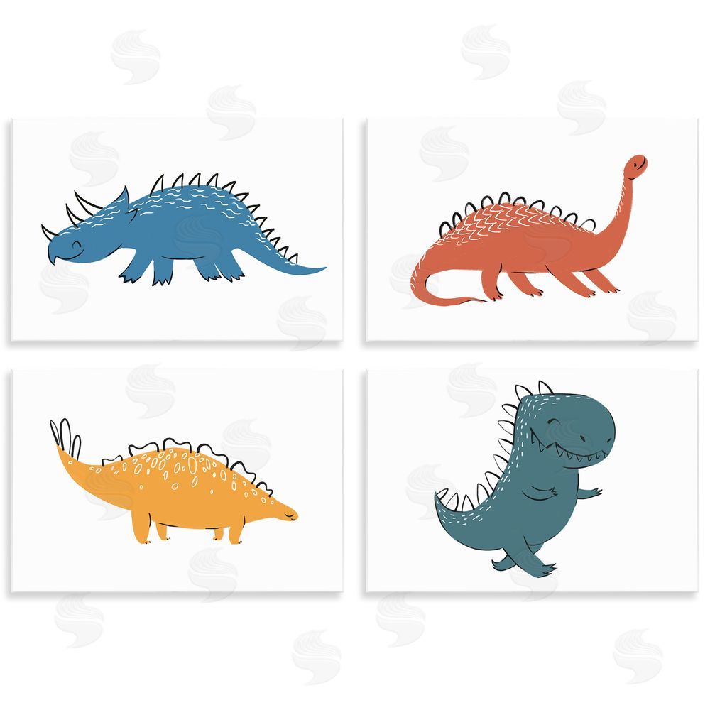 Ziwei Li Kids' Happy Dinosaur Prehistoric T-Rex Wooden Wall Plaque Art Print