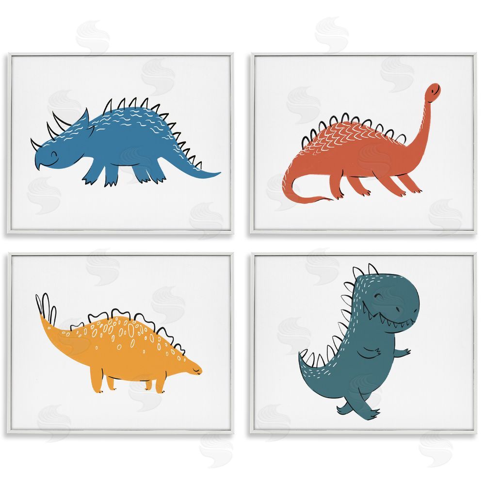 Ziwei Li Kids' Happy Dinosaur Prehistoric T-Rex White Framed Giclee Wall Art Print