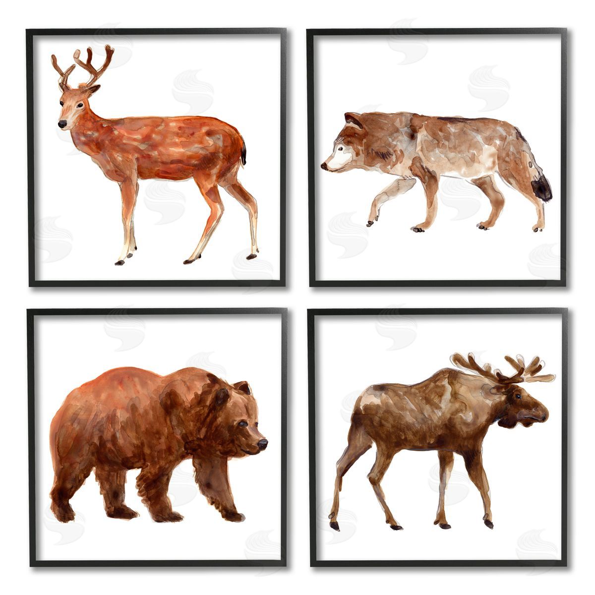 June Erica Vess Woodland Animals Marching Black Framed Giclee Wall Art Print