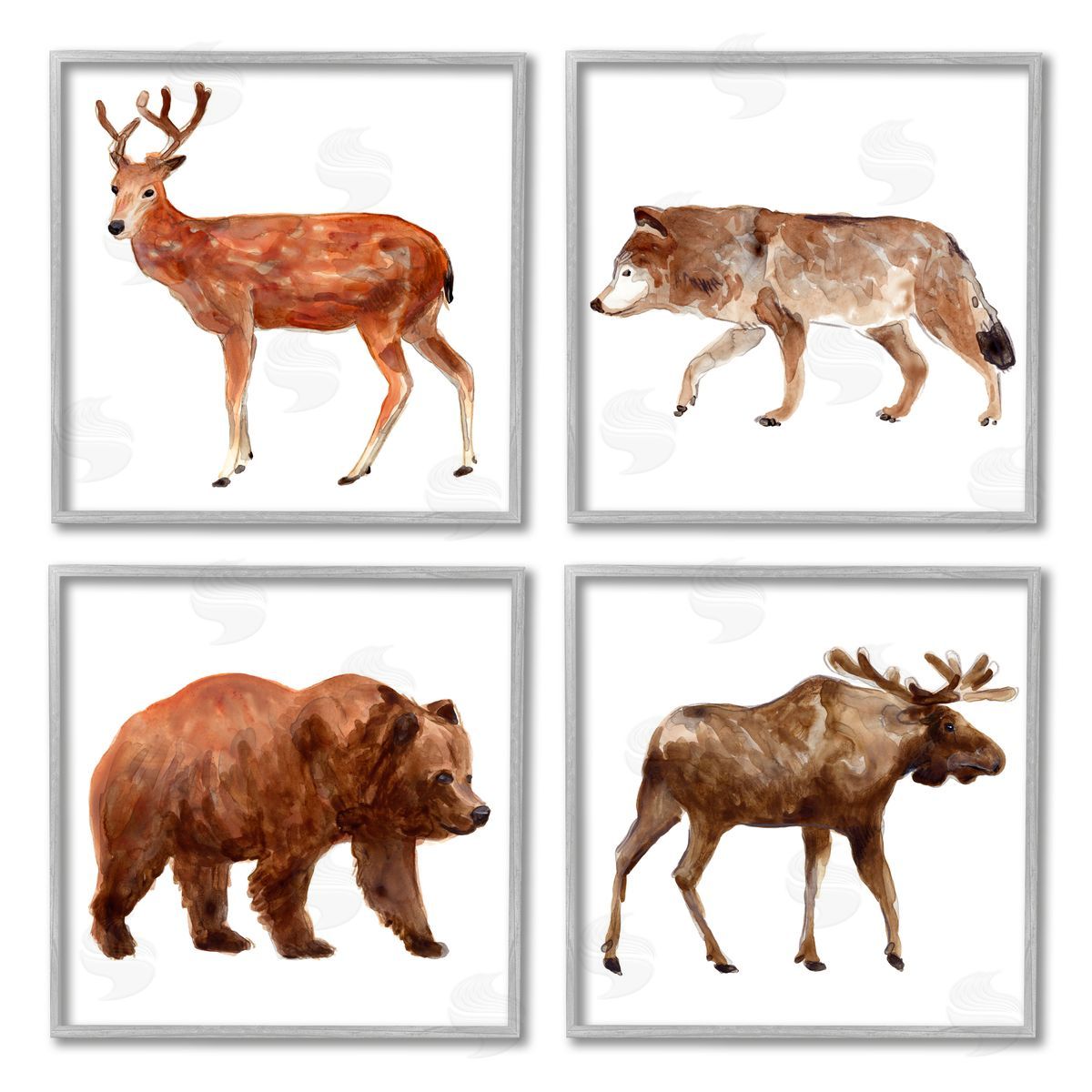 June Erica Vess Woodland Animals Marching Gray Framed Giclee Wall Art Print