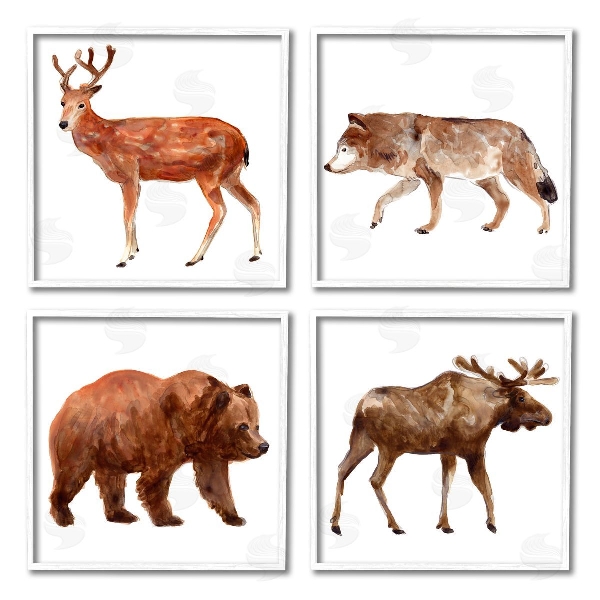 June Erica Vess Woodland Animals Marching White Framed Giclee Wall Art Print