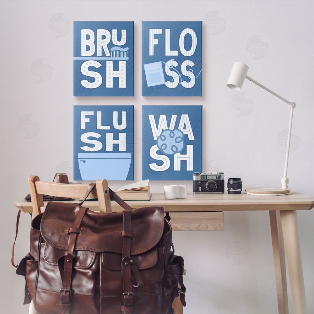 Raye Allison Creations Flush & Floss Bathroom Hygiene Chores Canvas Wall Art Print in Room