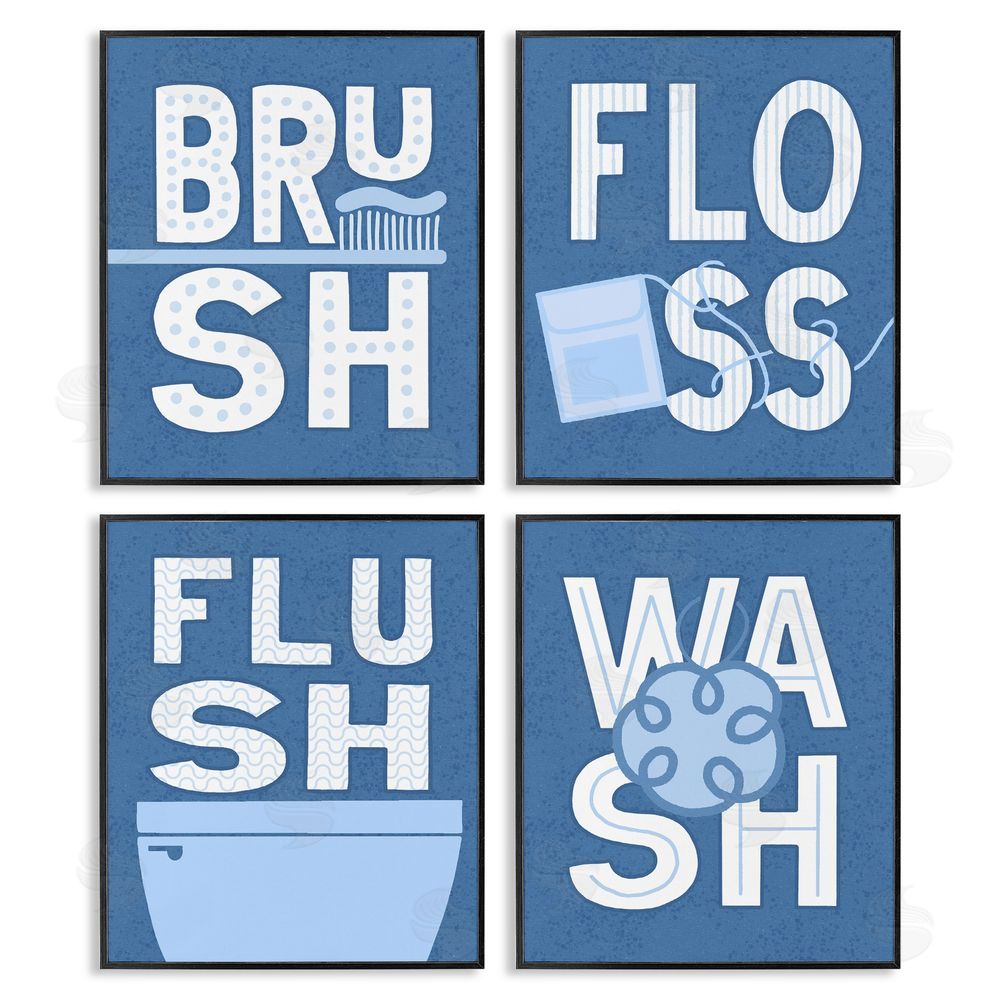 Raye Allison Creations Flush & Floss Bathroom Hygiene Chores Black Framed Giclee Wall Art Print