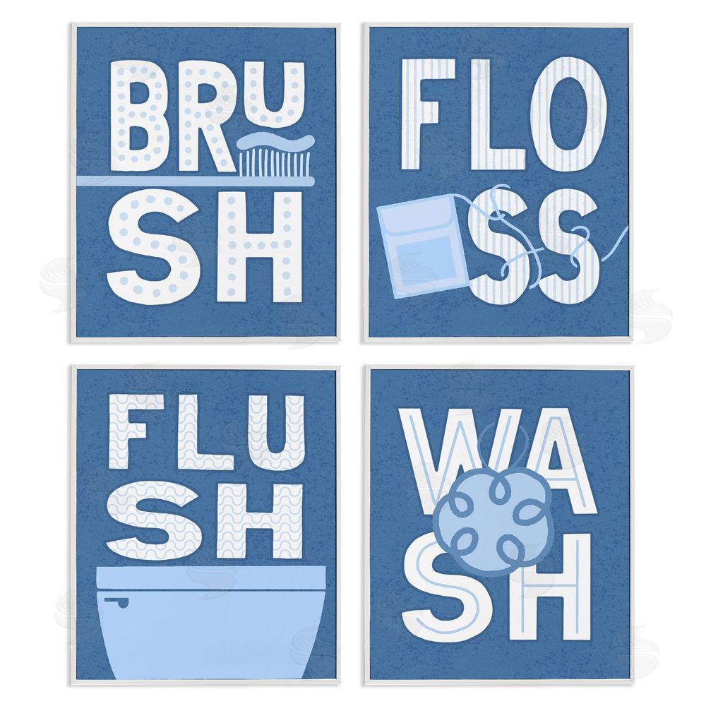Raye Allison Creations Flush & Floss Bathroom Hygiene Chores White Framed Giclee Wall Art Print