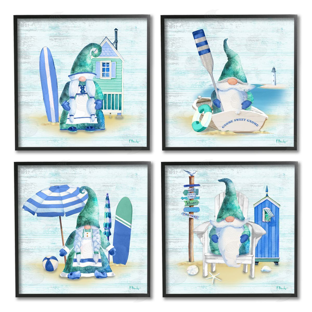 Paul Brent Coastal Gnomes Nautical Life Black Framed Giclee Wall Art Print