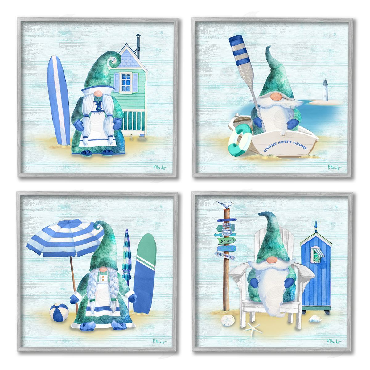 Paul Brent Coastal Gnomes Nautical Life Gray Framed Giclee Wall Art Print