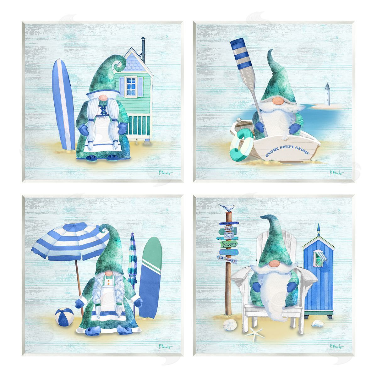 Paul Brent Coastal Gnomes Nautical Life Wooden Wall Plaque Art Print