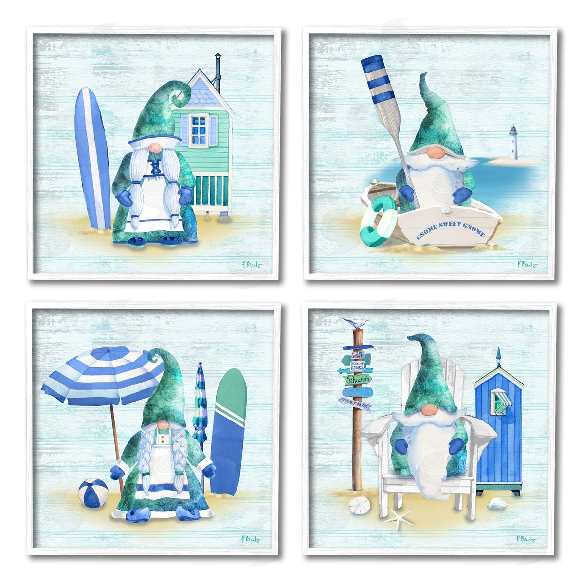 Paul Brent Coastal Gnomes Nautical Life White Framed Giclee Wall Art Print