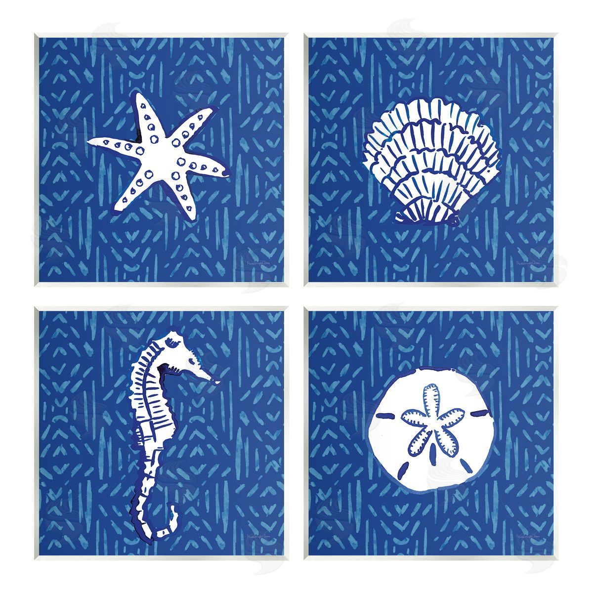 Mercedes Lopez Charro Patterned Seashells Sea Horse Wooden Wall Plaque Art Print