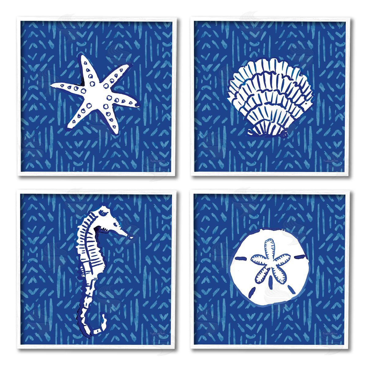 Mercedes Lopez Charro Patterned Seashells Sea Horse White Framed Giclee Wall Art Print