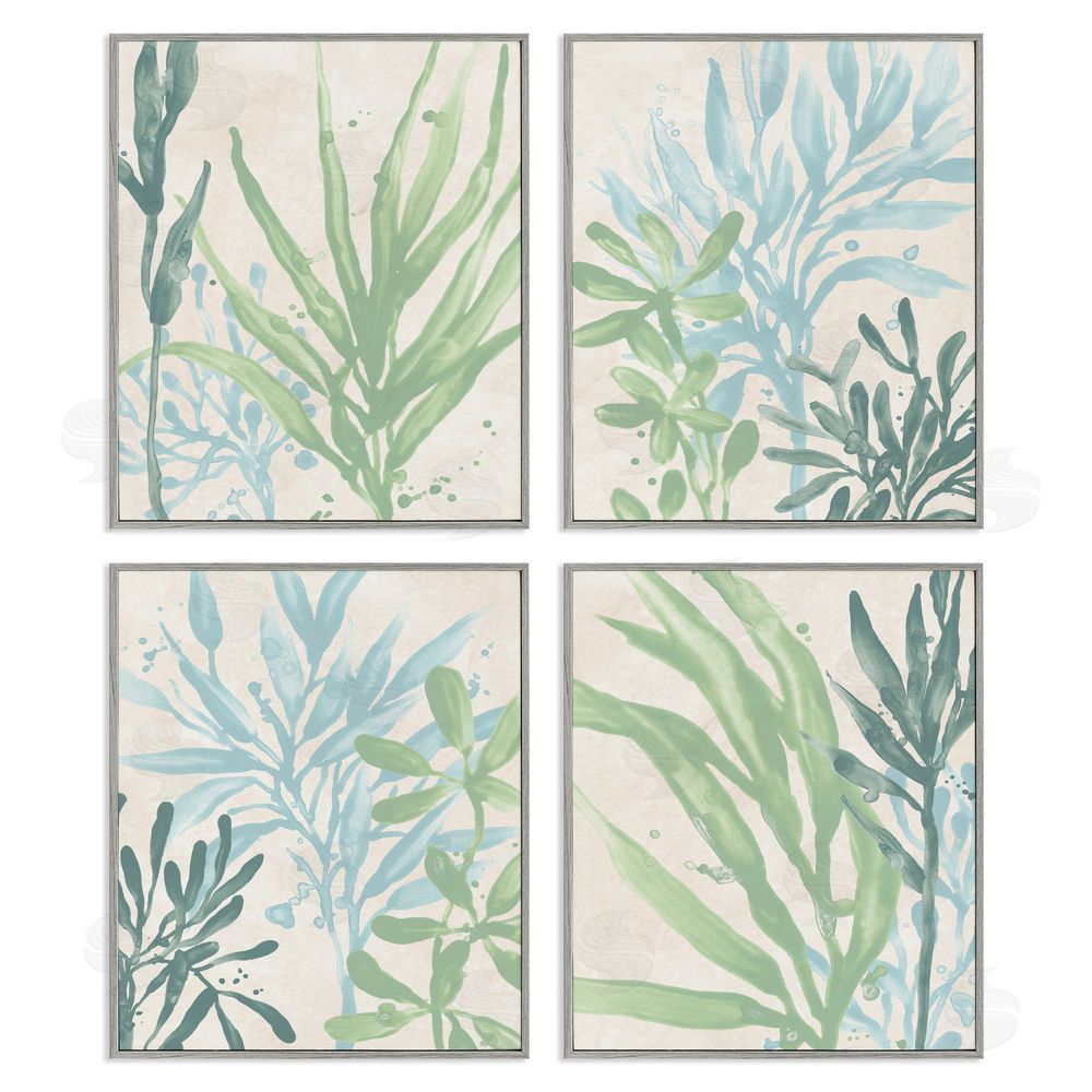 June Erica Vess Layered Plants Botanical Leaves Gray Framed Giclee Wall Art Print