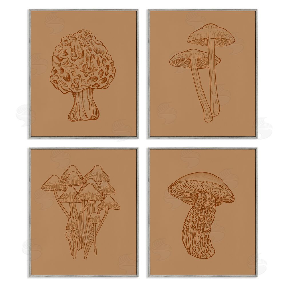 Ziwei Li Rustic Cottage Mushroom Sketches Gray Framed Giclee Wall Art Print