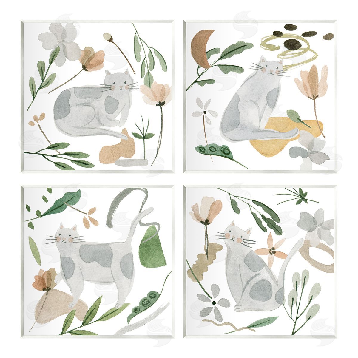 Melissa Wang Happy Cat Botanical Collage Wooden Wall Plaque Art Print