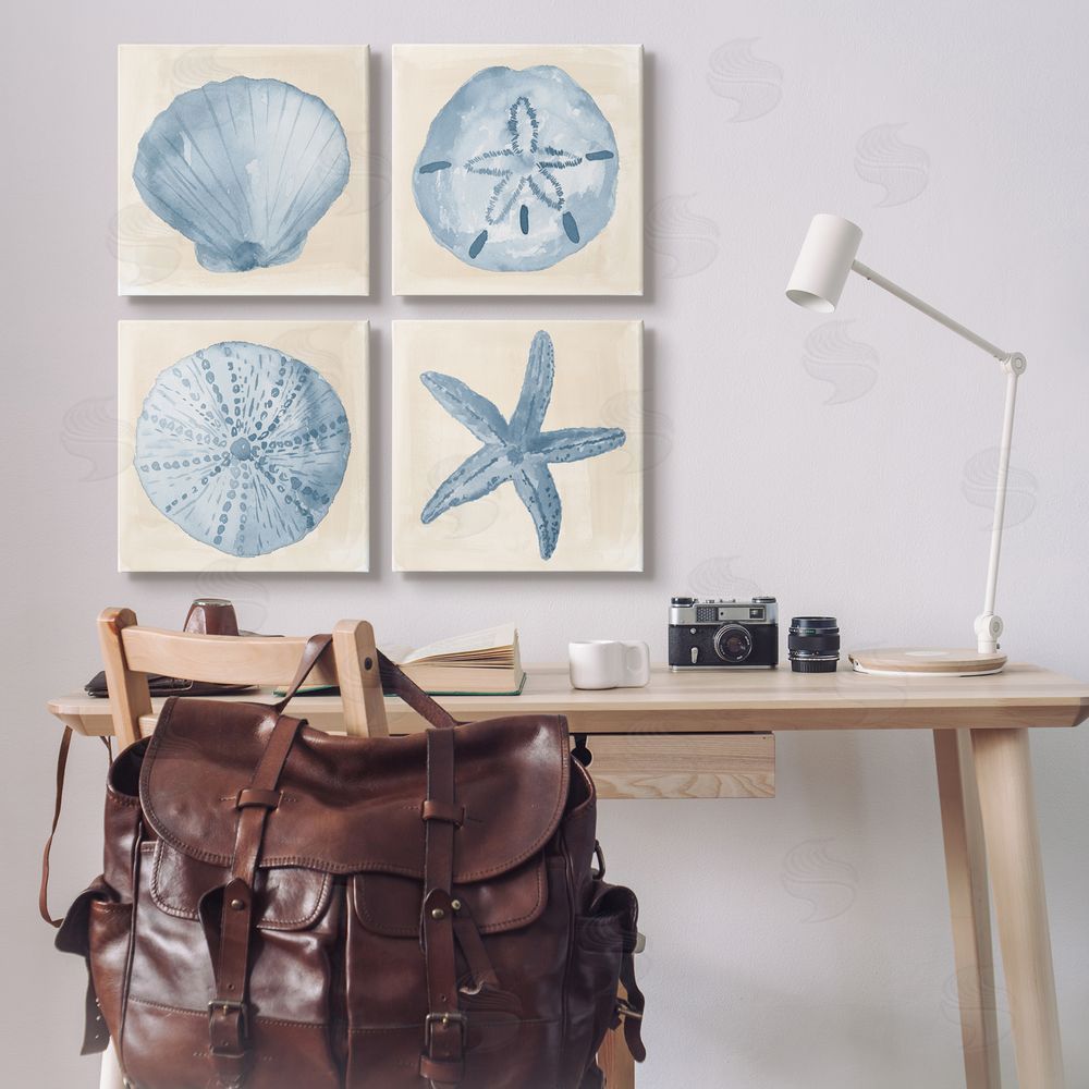 Lucille Price Blue Varied Seashell Marine Life Canvas Wall Art Print in Room