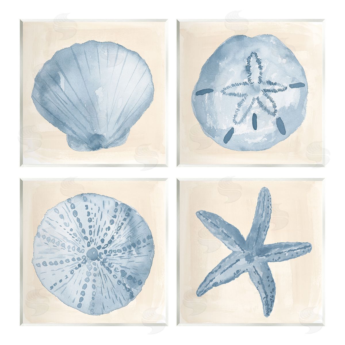 Lucille Price Blue Varied Seashell Marine Life Wooden Wall Plaque Art Print