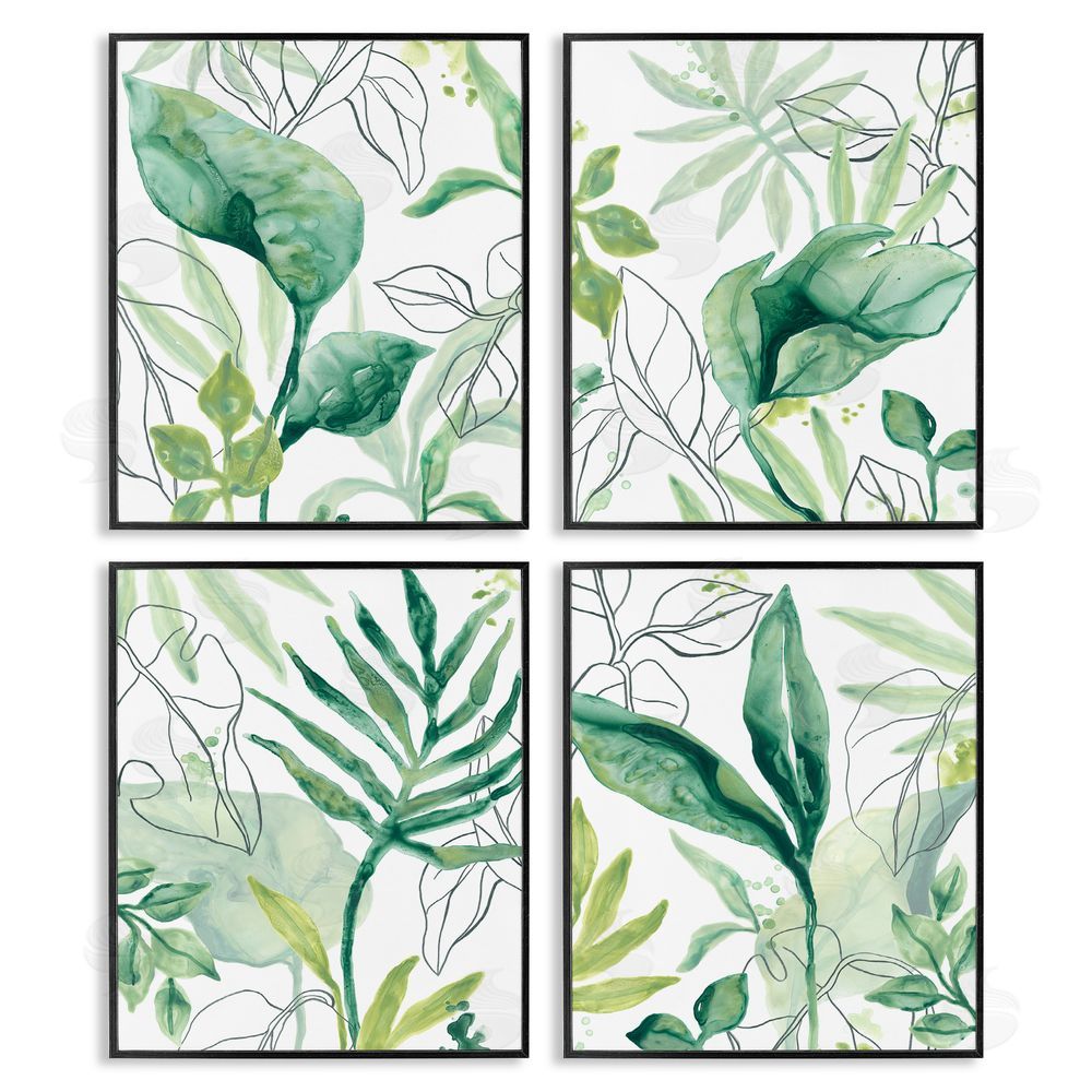 June Erica Vess Varied Green Tropical Plant Leaves Black Framed Giclee Wall Art Print