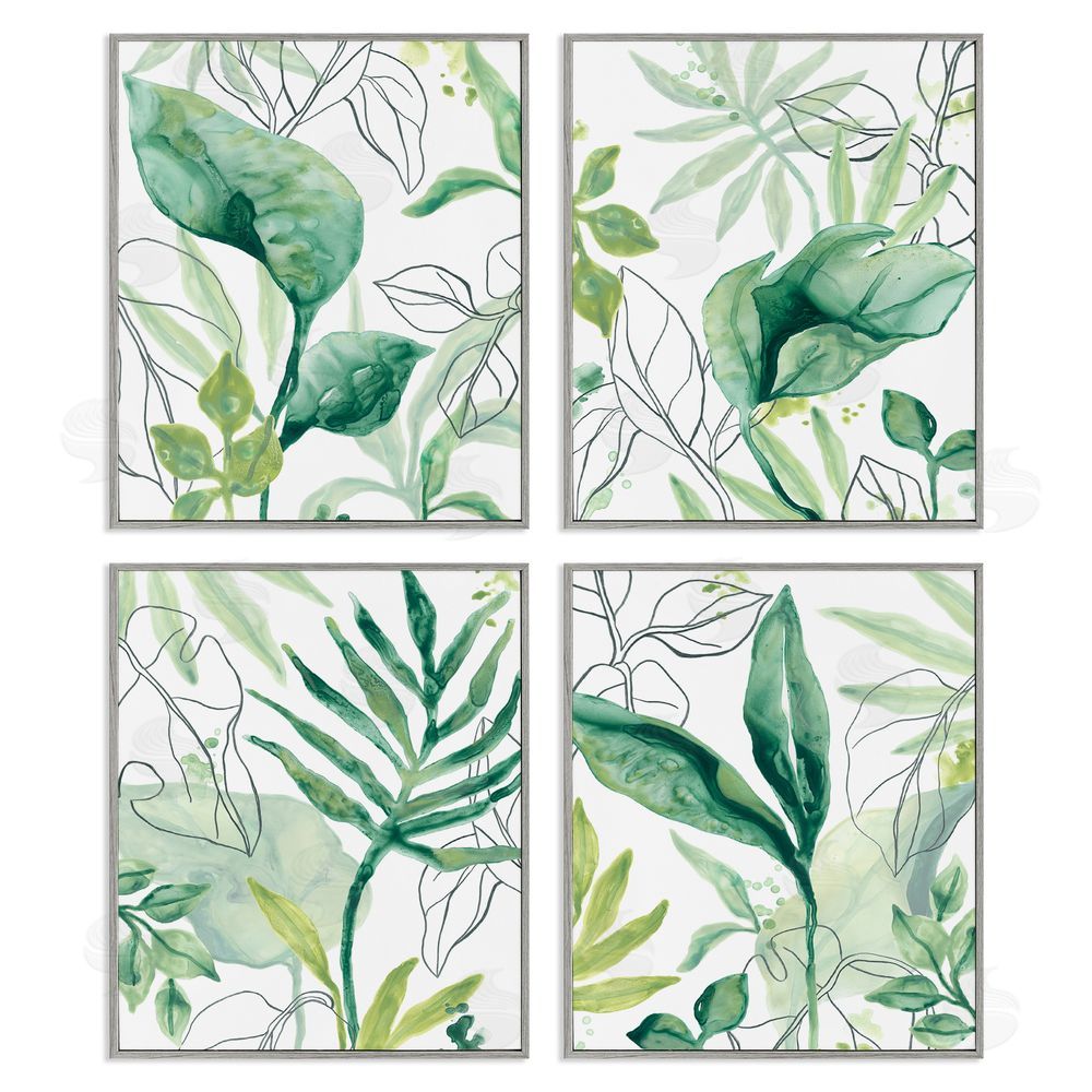 June Erica Vess Varied Green Tropical Plant Leaves Gray Framed Giclee Wall Art Print