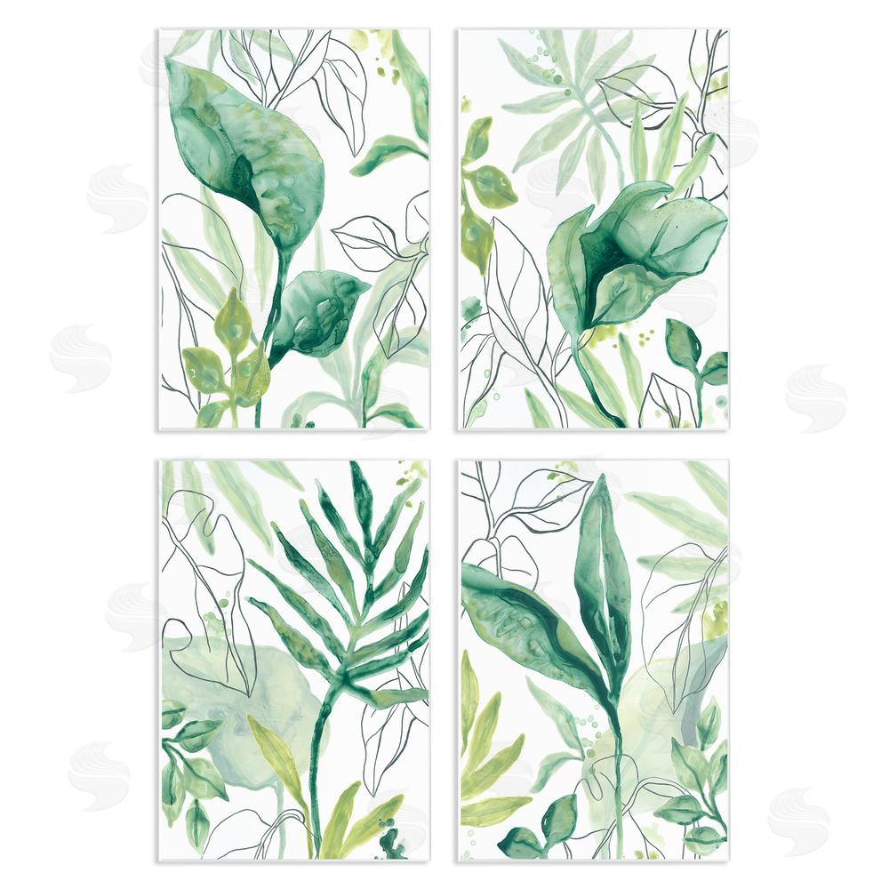 June Erica Vess Varied Green Tropical Plant Leaves Wooden Wall Plaque Art Print