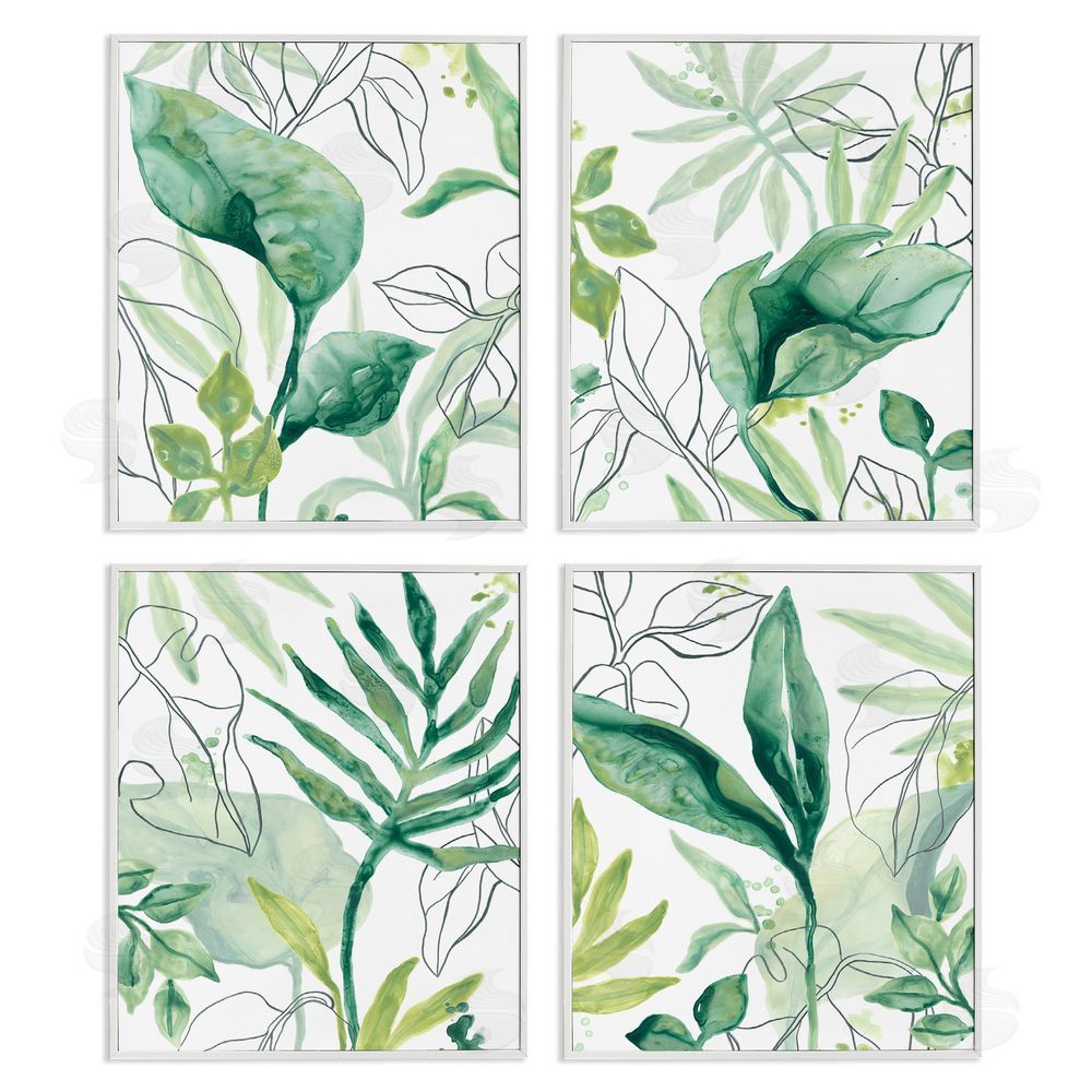 June Erica Vess Varied Green Tropical Plant Leaves White Framed Giclee Wall Art Print