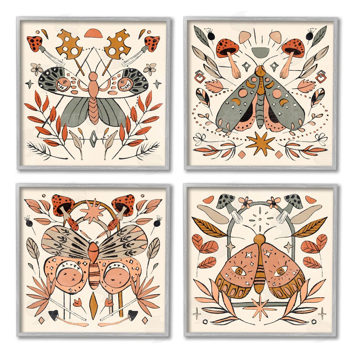 Melissa Wang Cottage Moths & Mushrooms Gray Framed Giclee Wall Art Print