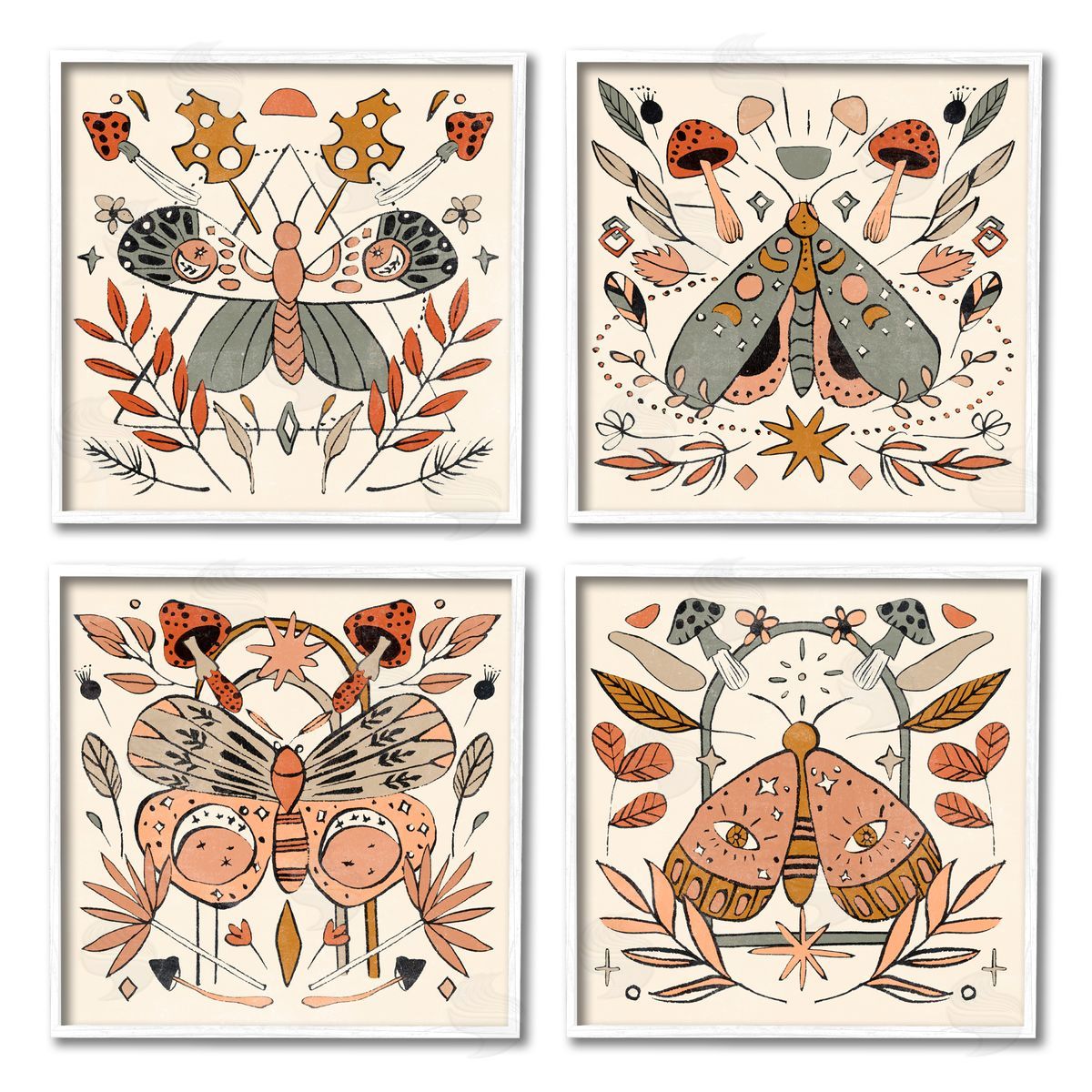 Melissa Wang Cottage Moths & Mushrooms White Framed Giclee Wall Art Print