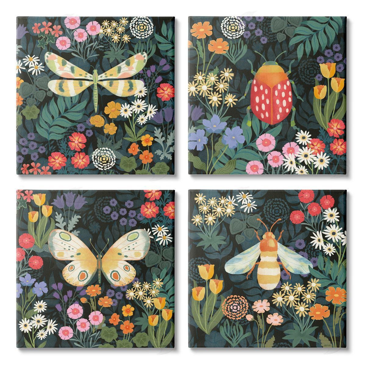Jennifer Brinley rep. Levison Designs Insects Among Wildflowers Canvas Wall Art Print