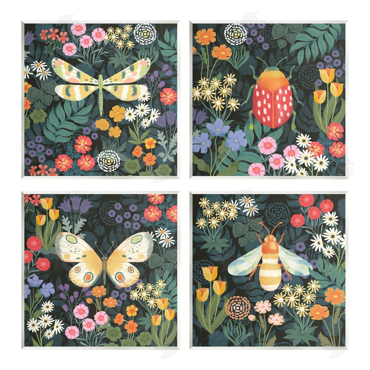 Jennifer Brinley rep. Levison Designs Insects Among Wildflowers Wooden Wall Plaque Art Print