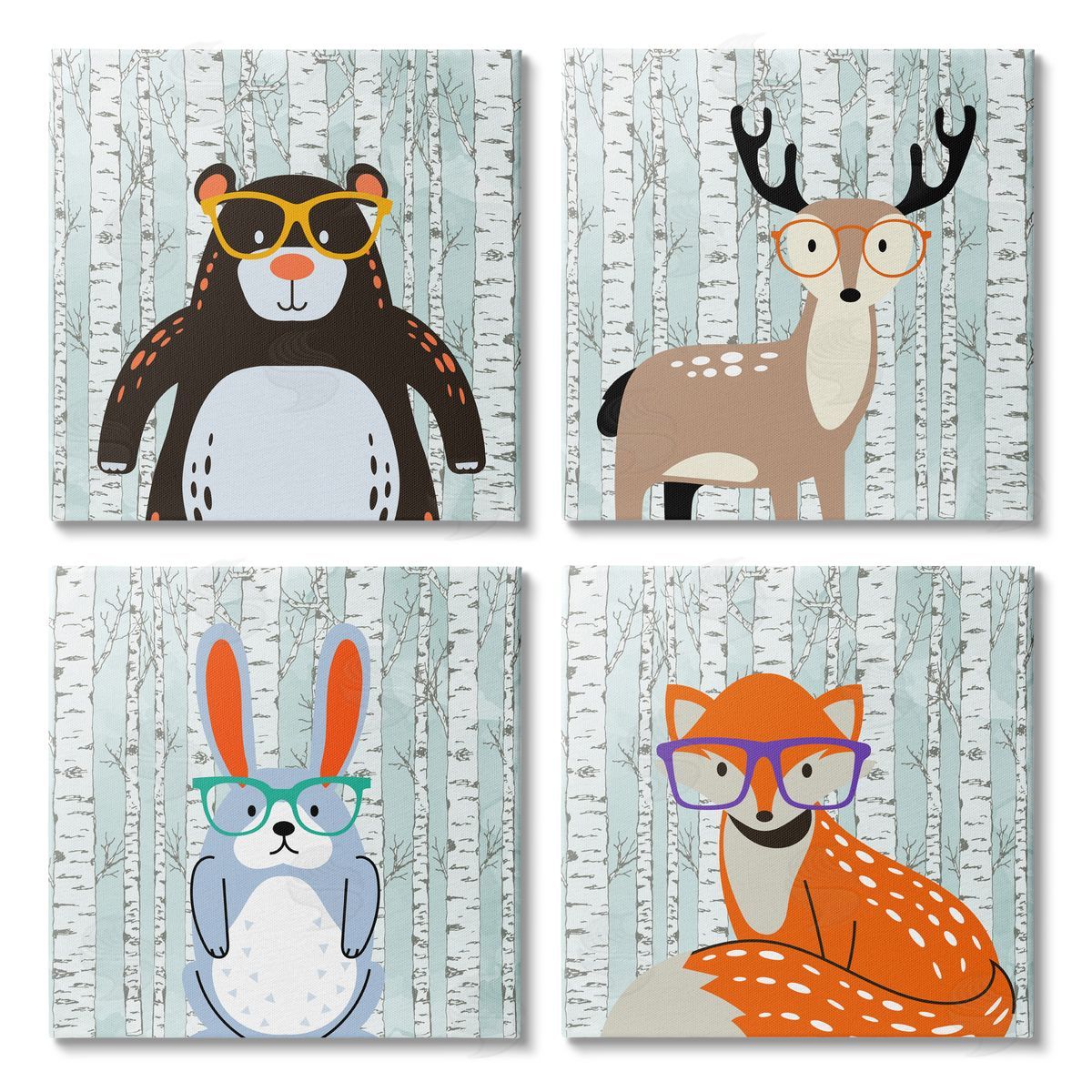 Kim Allen Woodland Animals in Glasses Canvas Wall Art Print
