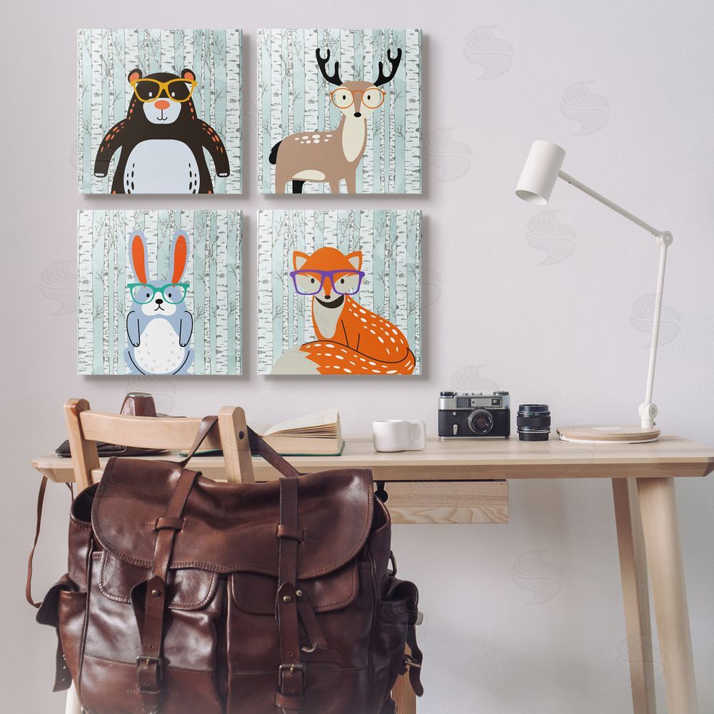 Kim Allen Woodland Animals in Glasses Canvas Wall Art Print in Room