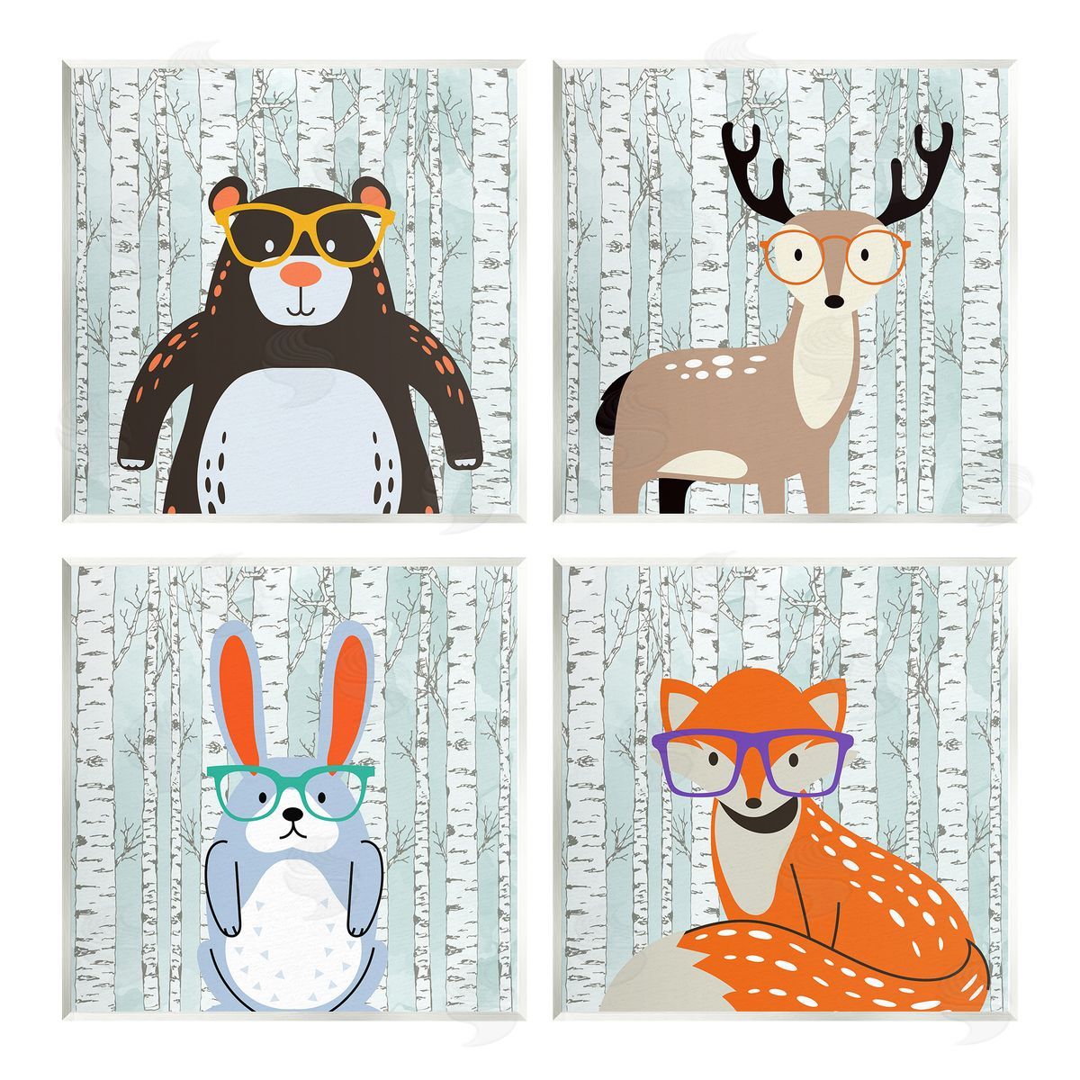 Kim Allen Woodland Animals in Glasses Wooden Wall Plaque Art Print