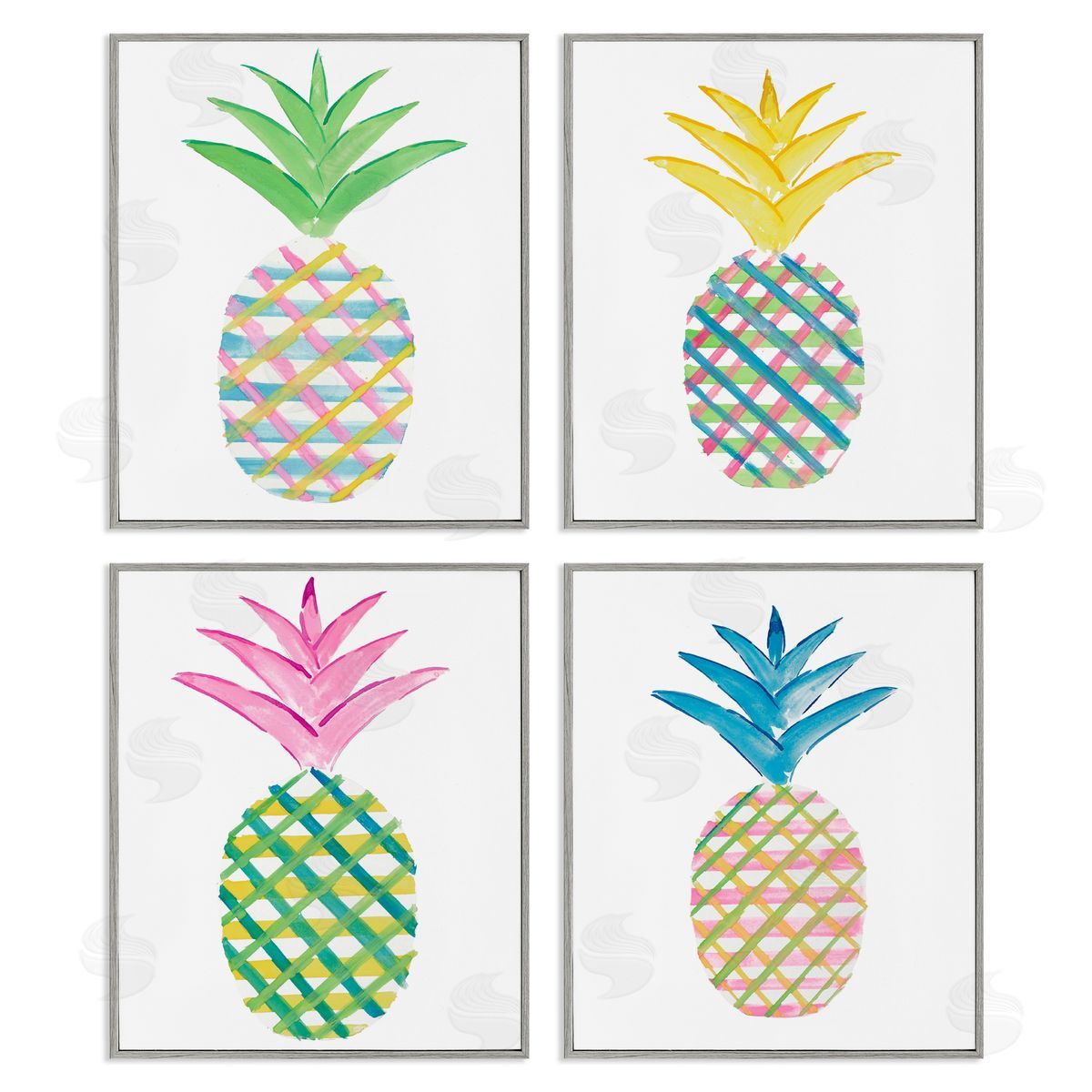 Plaid Patterned Pineapples Grey Frame Print Wall Art, Home Decor by Julie DeRice