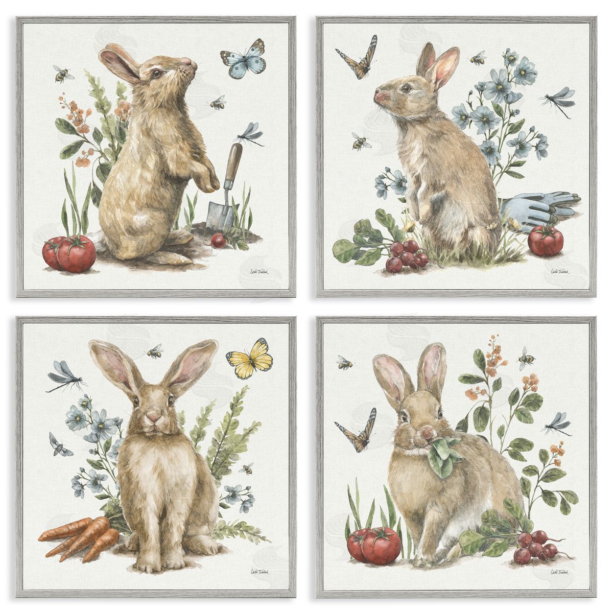Leslie Trimbach Spring Woodland Rabbits Gray Framed Giclee Wall Art Print