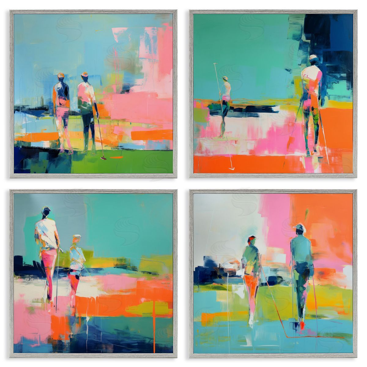 Irena Orlov People on Golf Course Gray Framed Giclee Wall Art Print