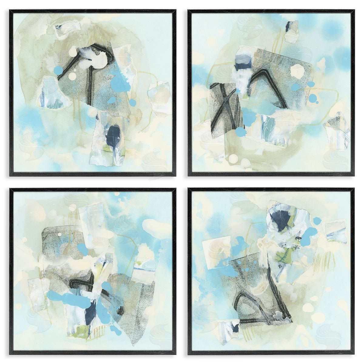 June Erica Vess Abstract with Blue Splatter Black Framed Giclee Wall Art Print