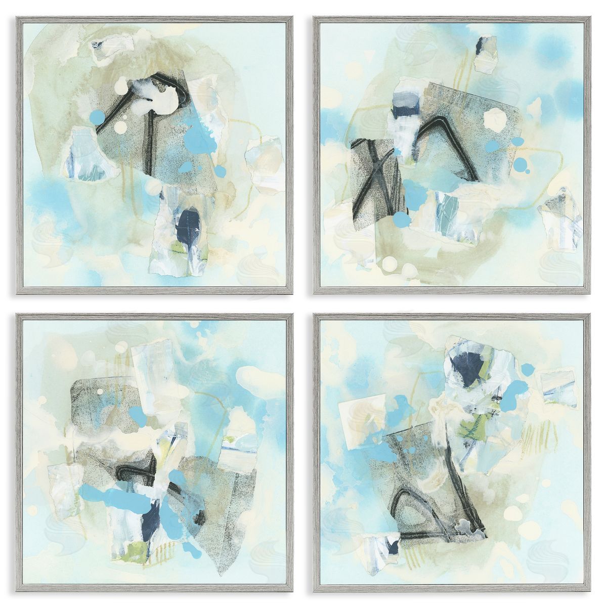 June Erica Vess Abstract with Blue Splatter Gray Framed Giclee Wall Art Print