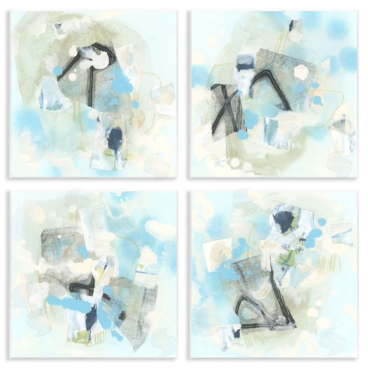 June Erica Vess Abstract with Blue Splatter Wooden Wall Plaque Art Print