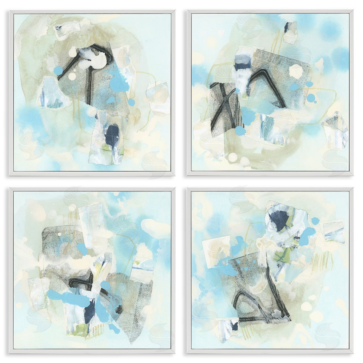 June Erica Vess Abstract with Blue Splatter White Framed Giclee Wall Art Print