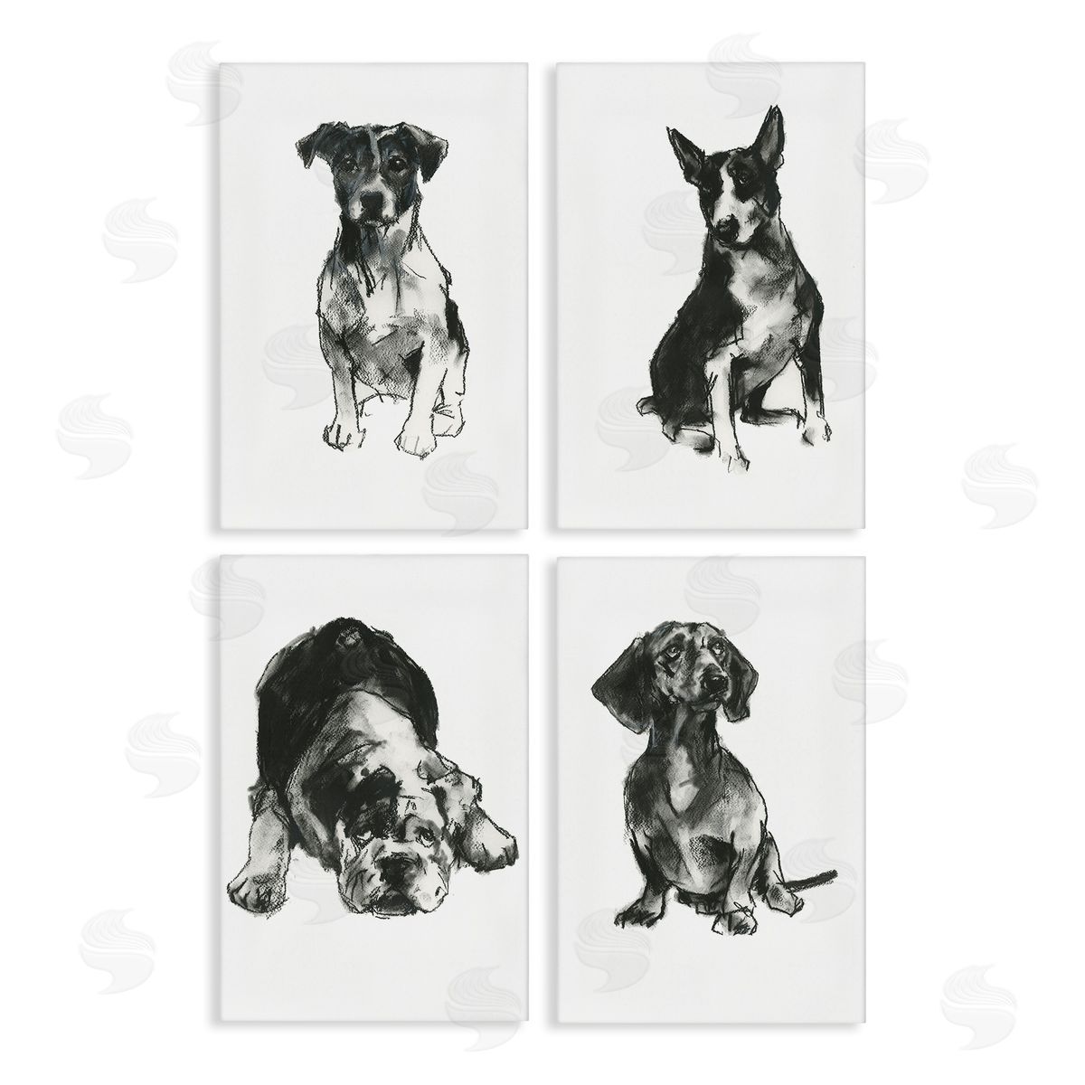 Traditional Dog Sketches Canvas Wall Art, Home Decor by Cartissi