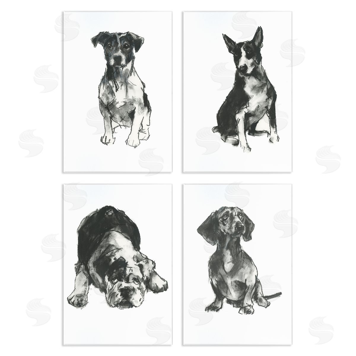 Traditional Dog Sketches Wood Plaque Wall Art, Home Decor by Cartissi