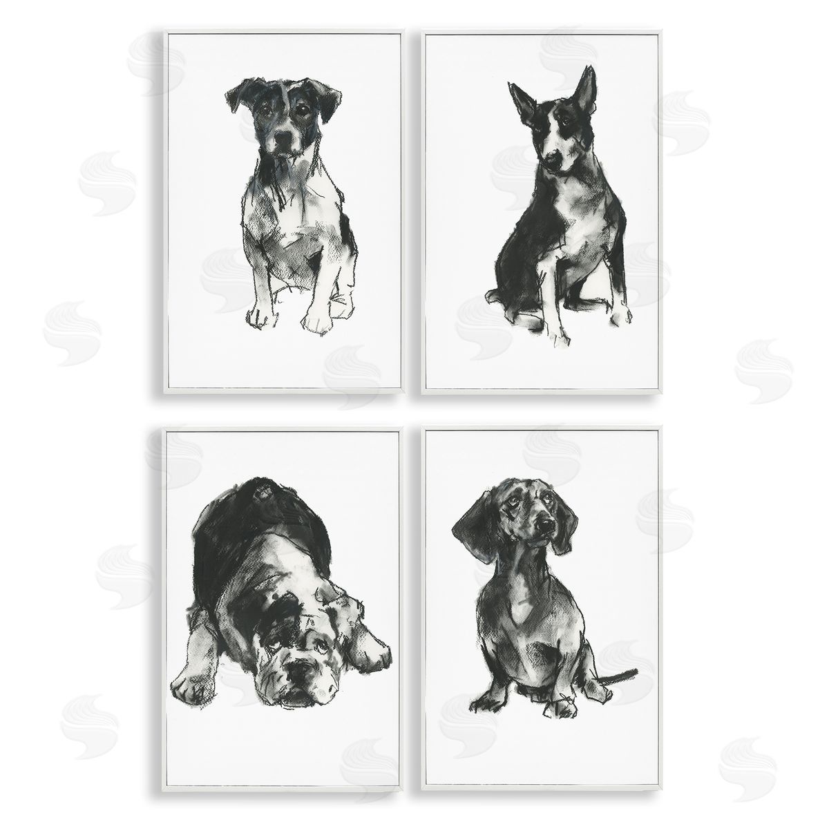 Traditional Dog Sketches White Frame Print Wall Art, Home Decor by Cartissi