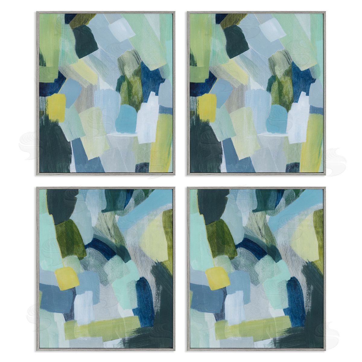 Blue Green Paint Strokes Grey Frame Print Wall Art, Home Decor by Grace Popp