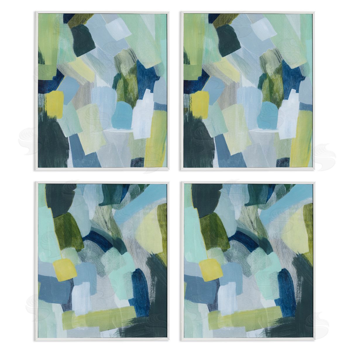Blue Green Paint Strokes White Frame Print Wall Art, Home Decor by Grace Popp