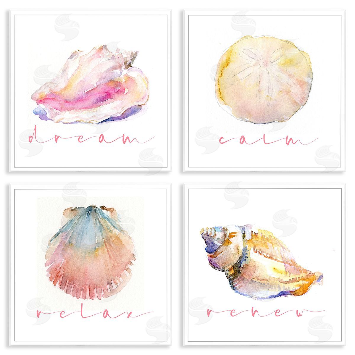 John Keeling Watercolor Seashells with Phrases Wooden Wall Plaque Art Print