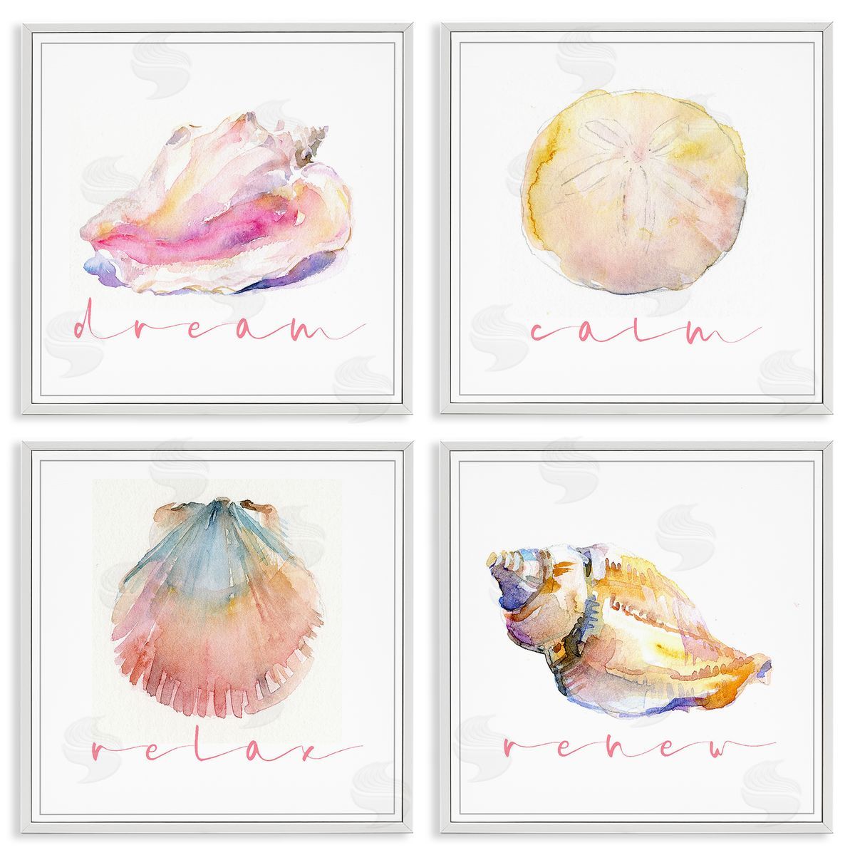John Keeling Watercolor Seashells with Phrases White Framed Giclee Wall Art Print
