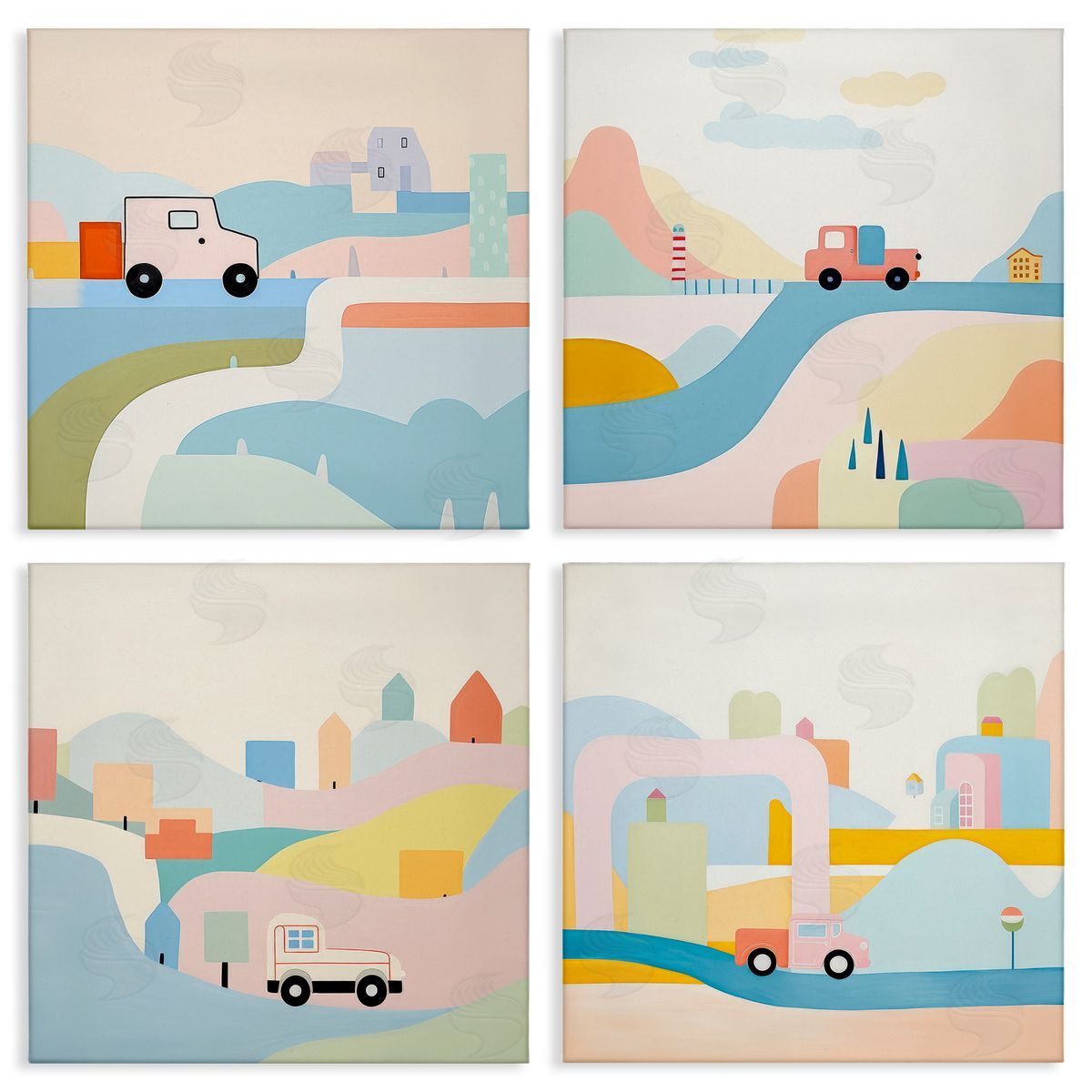 Pastel Whimsical Landscapes Canvas Wall Art, Home Decor by Lazar Studio