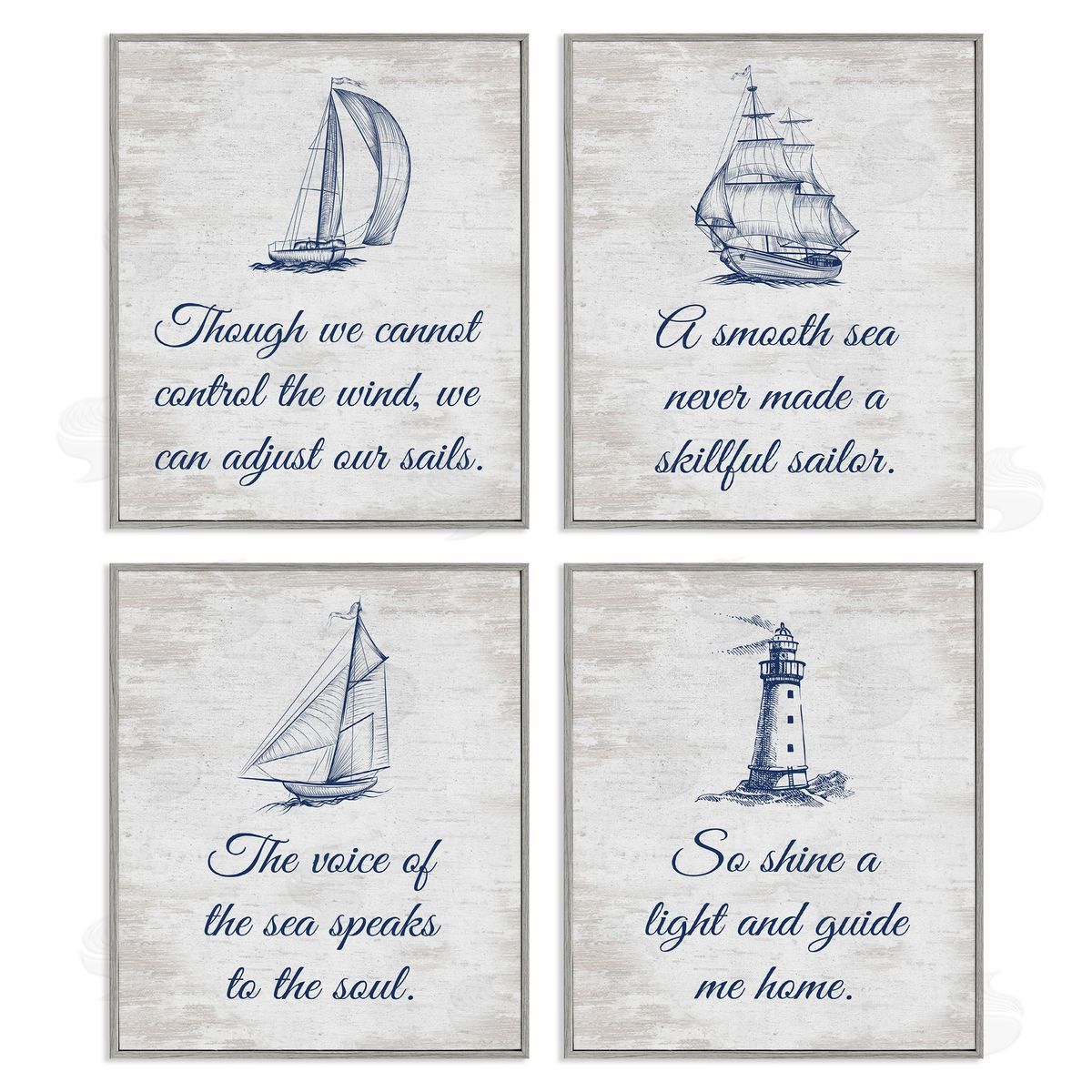 Timeless Nautical Phrases Grey Frame Print Wall Art, Home Decor by Lettered and Lined