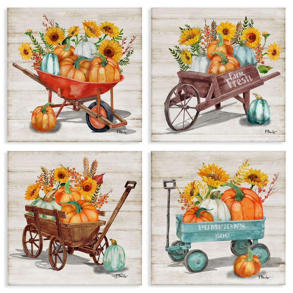 Autumn Harvest Wagons Canvas Wall Art, Home Decor by Paul Brent