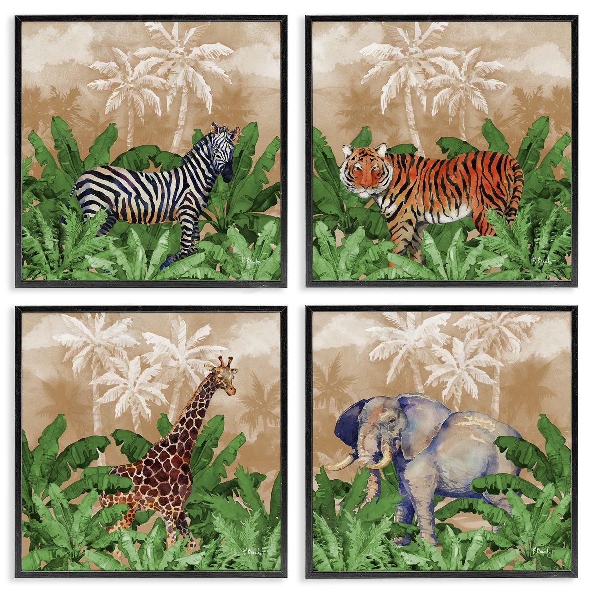 Paul Brent Jungle Animals & Palms Black Framed Giclee Wall Art Print
