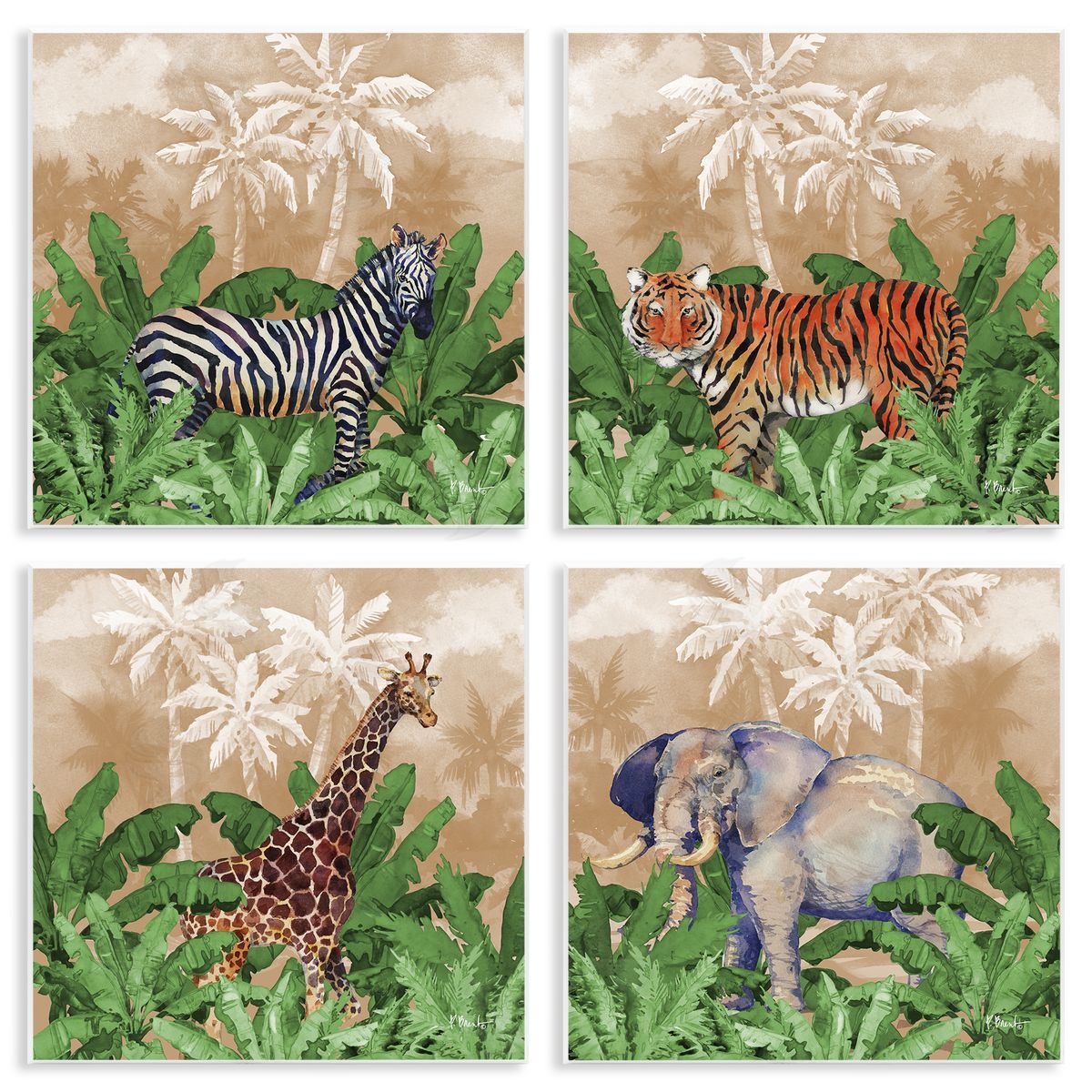 Paul Brent Jungle Animals & Palms Wooden Wall Plaque Art Print
