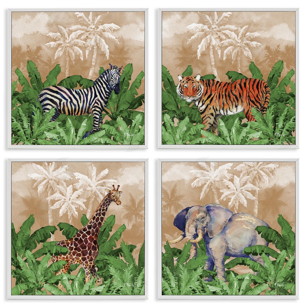 Paul Brent Jungle Animals & Palms White Framed Giclee Wall Art Print